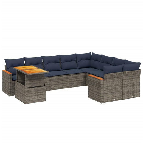 vidaXL Patio Sofa Set with Cushions 10 Piece, Outdoor Sectional Sofa Couch, Patio Conversation Set for Garden Backyard, Gray Poly Rattan