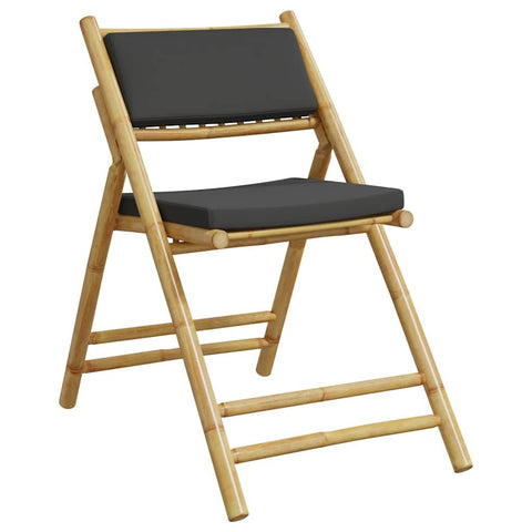 vidaXL 6 Piece Folding Bistro Chairs - Dark Gray Cushions, Bamboo Frame, 23.2" x 20.1" x 34.3" Each, Outdoor Patio/Garden Seating