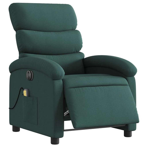 vidaXL Electric Massage Recliner Chair - Dark Green Wingback Armchair with Vibration Massage, Side Pocket, and Sturdy Frame for Living Room