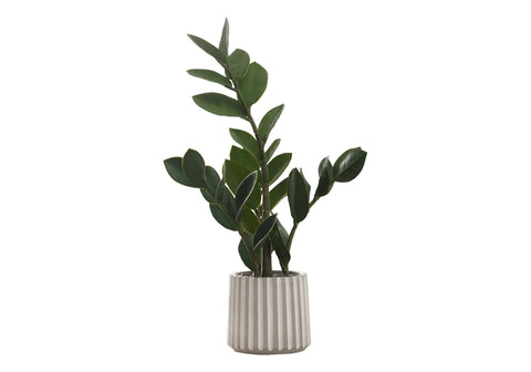 Monarch Specialties I 9500 Artificial Plant, 20" Tall, Zz, Indoor, Faux, Fake, Table, Greenery, Potted, Real Touch, Decorative, Green Leaves, Grey Cement Pot