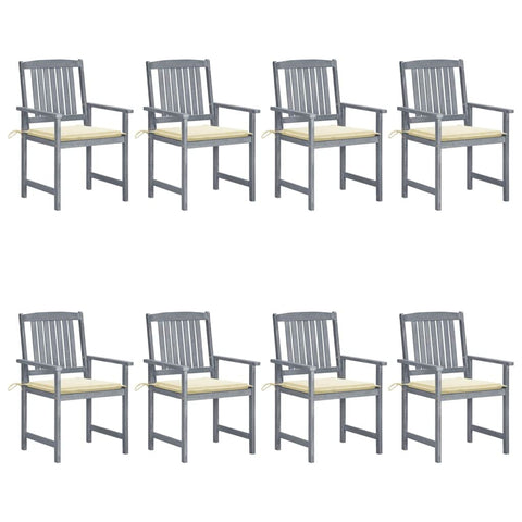 vidaXL 8X Solid Acacia Wood Patio Chairs with Cushions Wooden Furniture Garden Outdoor Terrance Backyard Dining Seats Chairs Seating Gray