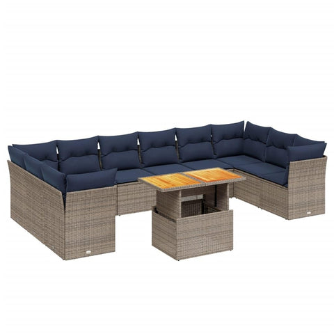 vidaXL Patio Sofa Set with Cushions 11 Piece, Outdoor Sectional Sofa Couch, Patio Conversation Set for Garden Backyard, Gray Poly Rattan