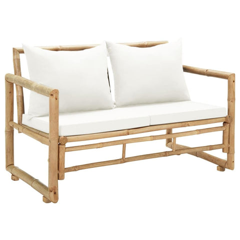 vidaXL Patio Sofa - 2 Seater with Cushions, Weather- and Waterproof Bamboo Bench - Ideal for Garden, Patio, and Outdoor Spaces - Comfortable Armrest and Seat