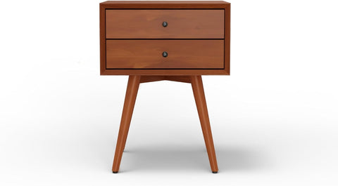 Alpine Furniture Flynn 2-Drawer Mahogany and Veneer Small Nightstand with Legs, Chestnut