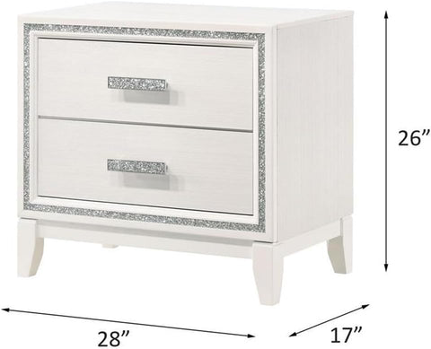 Acme Haiden Wooden Rectangular 2-Drawer Nightstand with Silver Trim in White