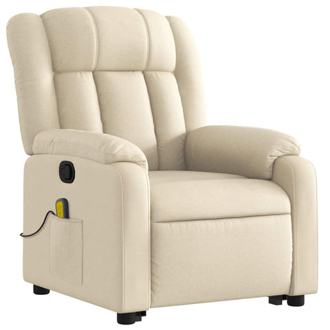 vidaXL Stand Up Massage Recliner - Electric Power Lift, Manual Tilt, Vibration, Cream Fabric, Comfortable Foam-Filled Living Room Armchair