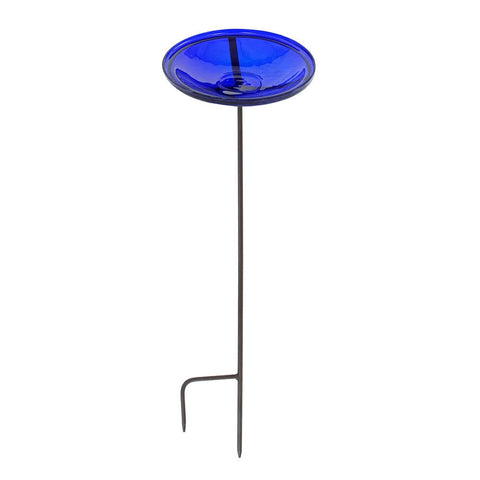 Achla Designs Crackle Glass Birdbath Bowl with Stake, 14-in, Cobalt Blue
