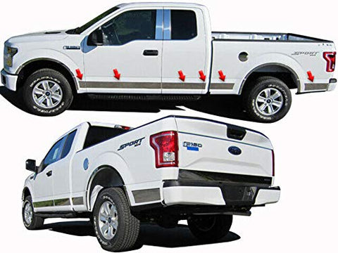 QAA is Compatible with 2015-2020 Ford F-150 12 Piece Stainless Rocker Panel Trim, Upper Kit, 4.5" Width TH55300