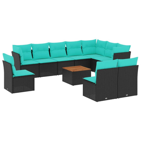 vidaXL Patio Sofa Set with Cushions 11 Piece, Outdoor Conversation Set, Patio Furniture Set for Balcony Garden, Modern Style, Black Poly Rattan