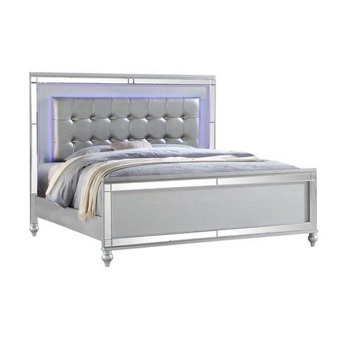 Matrix Furniture Group Sterling Full Size Upholstered LED Bed Made with Wood in Silver Color