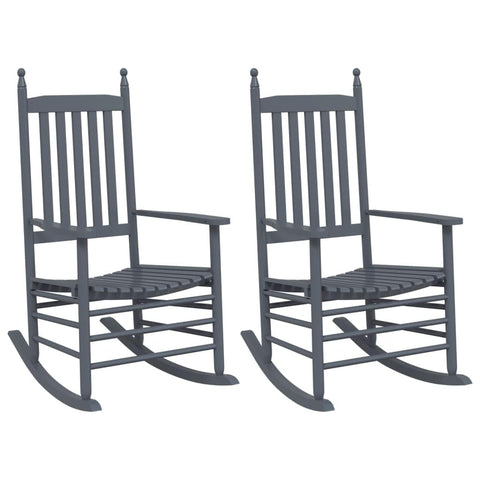 vidaXL Rocking Chairs Set of 2 - Gray Solid Poplar Wood, Outdoor/Indoor Curved Seat Rockers with High Back and Wide Armrests for Patio, Garden, Living Room Comfort