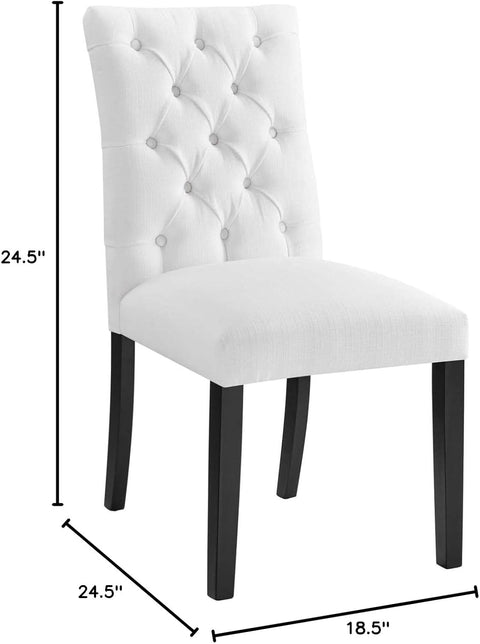 Duchess Button Tufted Fabric Dining Chair in White