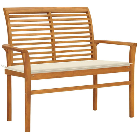 vidaXL Solid Teak Wood Patio Bench with Cream Cushion - Expertly Crafted Garden Furniture with Refined Appearance and Weather Finish
