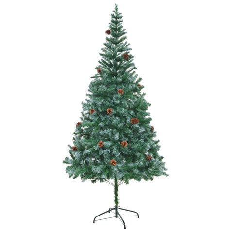 vidaXL 7 ft Green Artificial Christmas Tree with Pinecones and White Tips - Eco-Friendly, Sturdy Base, 910 Branches, Easy Assemble, Reusable for Multiple Years