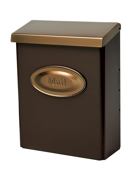 Architectural Mailboxes Designer™ Locking, Vertical Wall-Mounted Mailbox for Outside, Modern Metal Galvanized Steel Medium Mail Box with Lock and Key Drop Box, Bronze with Optional Mail Emblem