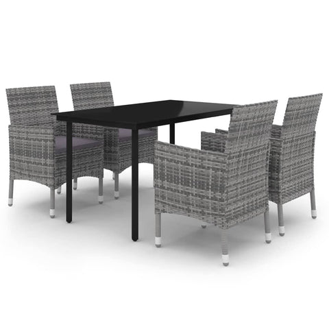 vidaXL Patio Dining Set 5 Piece with Cushions Garden Outdoor Lawn Yard Terrace Balcony Table and Chair Seat Seating Furniture Poly Rattan and Glass