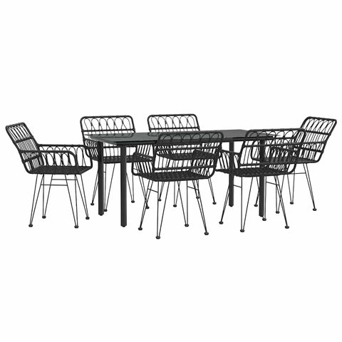 vidaXL - 5 Piece Patio Dining Set | Black Poly Rattan | Outdoor Dining Set with Armrests and Footpads | Tempered Glass Tabletop | Weather- Material
