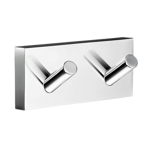 SMEDBO Double Towel Hook - Home Bathroom Towel Holder - Rustproof Wall Mounted Hooks - Space Saving Design Polished Chrome
