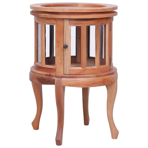 vidaXL Natural Solid Mahogany Wood Vitrine Cabinet - 19.7"x19.7"x29.9" - Incense Burner Inspired Design, Durable and Sturdy Side Table with Brass Knobs, Large Compartment for Storage.