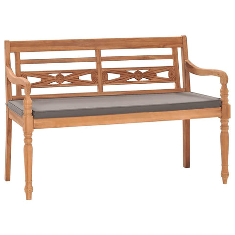 vidaXL Solid Teak Wood Batavia Bench with Dark Gray Cushion - 47.2" Outdoor Patio Furniture - Weather-Resistance and Finely-Sanded Finish