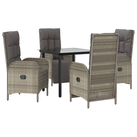 vidaXL Patio Dining Set with Cushions 5 Piece, Outdoor Furniture Set with Adjustable Backrest, Garden Dining Table and Chair, Modern Style, Black and Gray Poly Rattan