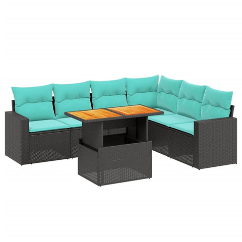 vidaXL Patio Sofa Set with Cushions 7 Piece, Outdoor Sectional Sofa Couch, Patio Conversation Set for Garden Backyard, Black Poly Rattan