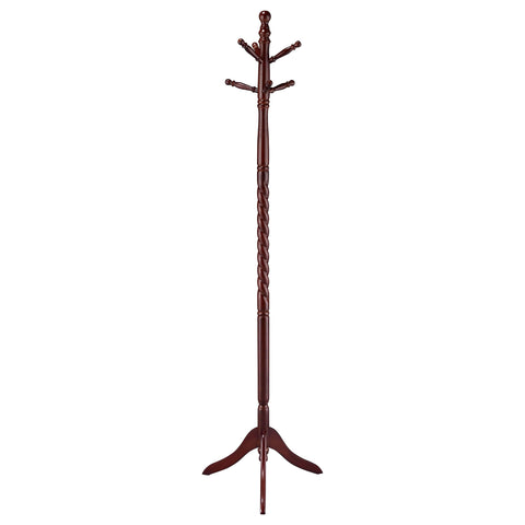 Coaster Home Furnishings - Riona - Wooden - 6-Hook Freestanding Vertical Stand with Twist Design, Tripod Pedestal Base & Turned Details - Entryway, Bedroom and Hallway - 71.5-Inch - Warm Merlot - 3058