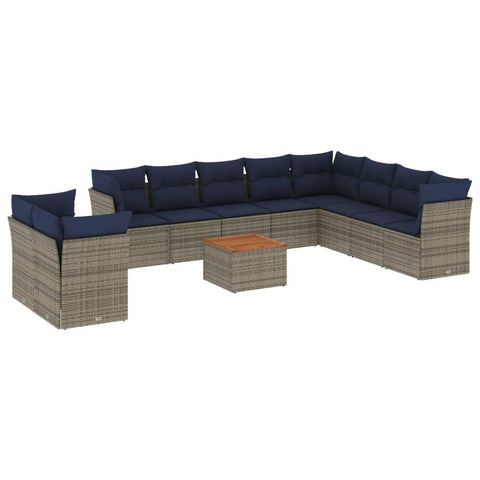vidaXL Patio Sofa Set with Cushions 11 Piece, Outdoor Conversation Set, Patio Furniture Set for Balcony Garden, Modern Style, Gray Poly Rattan