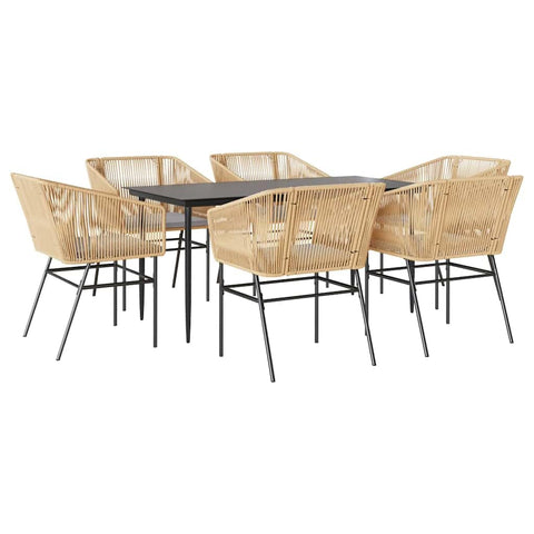 vidaXL 7-Piece Patio Dining Set with Brown Poly Rattan Chairs and Glass Tabletop - Outdoor Garden Furniture with Cushions - Comfortable, Durable and Stylish Patio Chairs for al Fresco Dining
