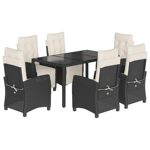 vidaXL Garden Dining Set 7-Piece Garden Furniture Set Table with 6 Chairs, Garden Set with Cushions, Patio Dining Set, Black Poly Rattan