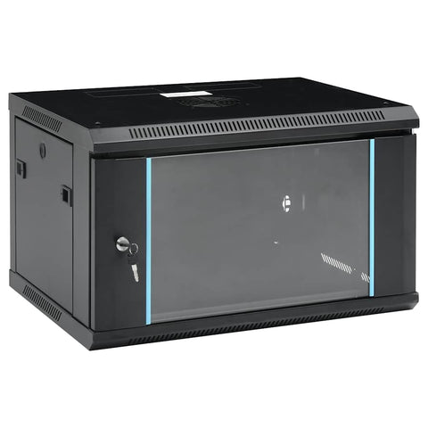vidaXL 6U Wall Mounted Network Cabinet 19" Standard-fit - Cold-Rolled Steel & Glass Door, Lockable Structure with Key, Removable Side Panels - 23.6"x17.7"x14.8" Size