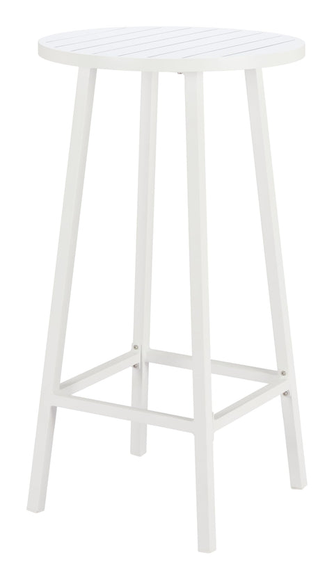 Ren Bar Table White, White Bar Table, Modern Style, Powder Coated Aluminum Round Shape Tabletop, Aluminum, Outdoor Bar, 23.6" W x 23.6" D x 42.9" H