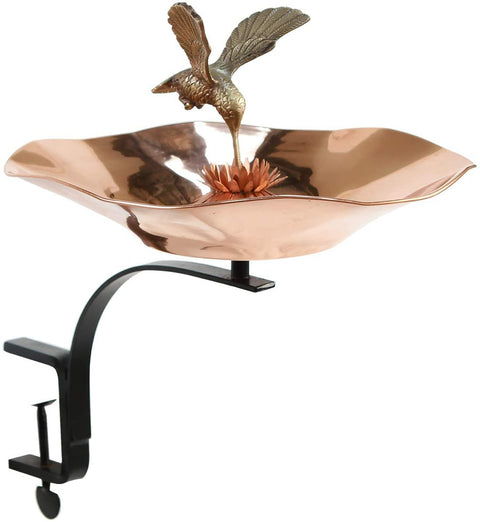 Oakestry HBBB-01-RM Hummingbird Mount Birdbath with Railing Bracket, Copper, Black