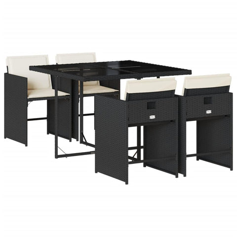 vidaXL Patio Dining Set with Cushions 5-Piece Black Poly Rattan - Weather-Resistant Outdoor Garden Furniture
