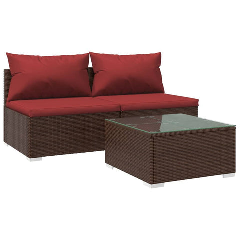 vidaXL Patio Lounge Set 3 Piece, Sectional Sofa for Garden Backyard Balcony Lawn, Couch with Cushions, Outdoor Sofa with Pillow, Poly Rattan Brown