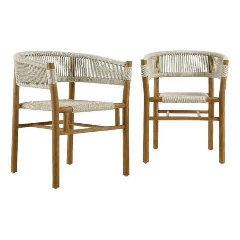 Modway Vienna Outdoor Patio Teak Wood Dining Armchairs with Curved Back Set of 2 in Natural Natural – Weather-Resistant Woven Rope Patio Chairs – Stackable Outdoor Accent Chairs for Backyard, Garden