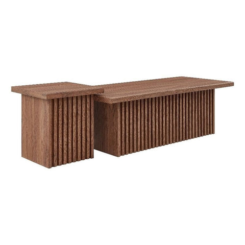 Modway Render Slatted Nesting Coffee Table Set in Walnut - 2 Piece Low Profile Coffee Table Mid Century Modern - Abstract Coffee Tables for Living Room - Nested Accent Tables