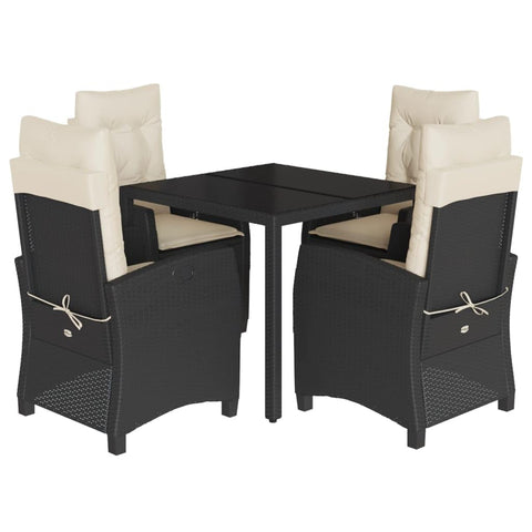 vidaXL 5-Piece Garden Dining Set with Cushion Black Poly Rattan