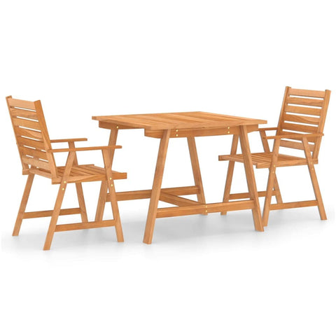 vidaXL Modern Patio Dining Set - 3 Piece Weather-Resistant Outdoor Furniture with Solid Acacia Wood Table and Chairs - Brown