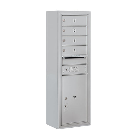 Surface Mounted 4C Horizontal Mailbox Unit (Includes 3711S-04AFP Mailbox, 3811S-ALM Enclosure and Master Commercial Locks) - 11 Door High Unit (42-1/8 Inches) - Single Column - 4 MB 1 Doors / 1 PL5 - Aluminum - Front Loading - Private Access