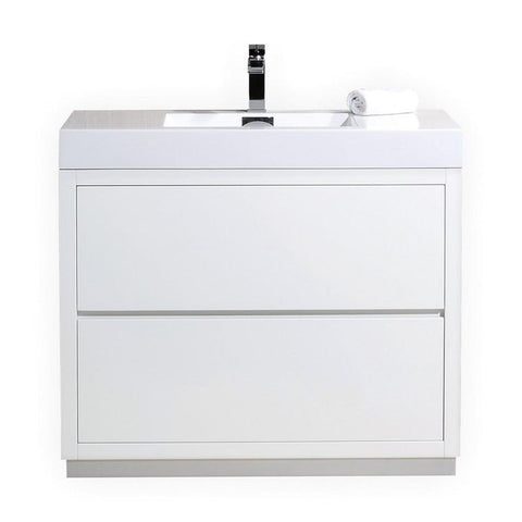 KubeBath Bliss 40" High Gloss White Free Standing Single Sink Modern Bathroom Vanity