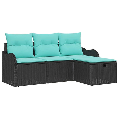 vidaXL Garden Sofa Set with Cushion 4 pcs Black Poly rattan, Chill in Style, Modern Outdoor Lounge Set, Light, UV-Proof, with Storage, Perfect for Garden & Terrace