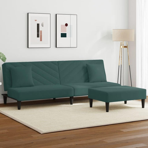 vidaXL Dark Green Velvet 2-Piece Sofa Set with Convertible Bed/Daybed and Footstool for Living Room, Lounge, Home, Without armrest, 3216264