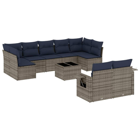 vidaXL Patio Sofa Set with Cushions 10 Piece, Outdoor Conversation Set, Patio Sectional Sofa for Balcony Garden, Modern Style, Gray Poly Rattan