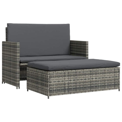 vidaXL Patio Lounge Set - 2 Piece Outdoor Furniture with Convertible Sofa Bed, Space Saving Footstool, Removable & Washable Cushion Covers, Durable Poly Rattan & Powder-Coated Steel Frame, Gray