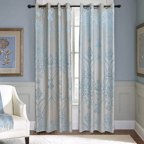 Curtains Damask Jacquard Grommet Semi-Blackout Tall 60x100 Troyes by Dolce-Mela