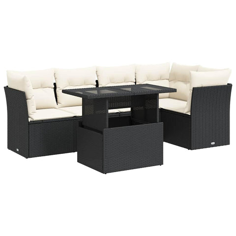 vidaXL 6 Piece Patio Sofa Set with Cushions Black Poly Rattan, Garden Sofa Set, Garden Lounge Set, Sofa for Garden, Outdoor Sofa Set