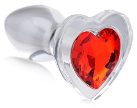 Booty Sparks Red Heart Gem Glass Anal Plug - Small