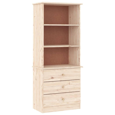 vidaXL ALTA Wooden Bookcase with Drawers - Solid Pine Wood - Rustic and Versatile Storage Shelf - 23.6"x13.8"x55.9" - Freestanding Display Cabinet for Books, Magazines, and Documents