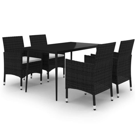 vidaXL Patio Dining Set 5 Piece with Cushions Garden Outdoor Lawn Yard Terrace Balcony Table and Chair Seat Seating Furniture Poly Rattan and Glass